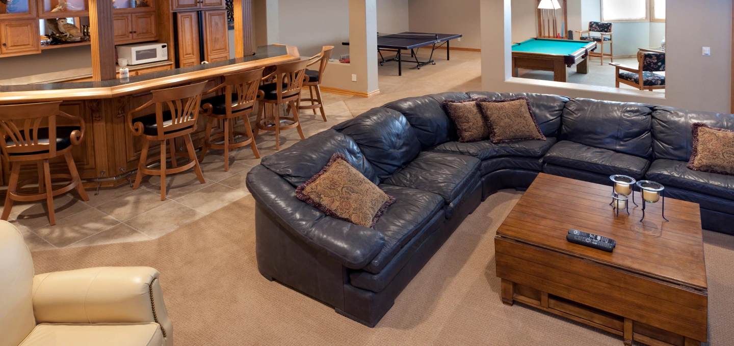 entertainment space in a basement